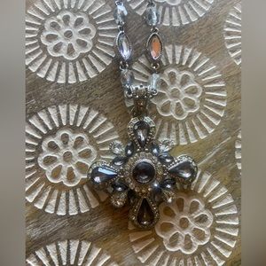 Pendant necklace smoke Acrylic and clear rhinestones